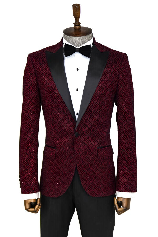 WSS Shiny Patterned Burgundy Prom Blazer  - Singen