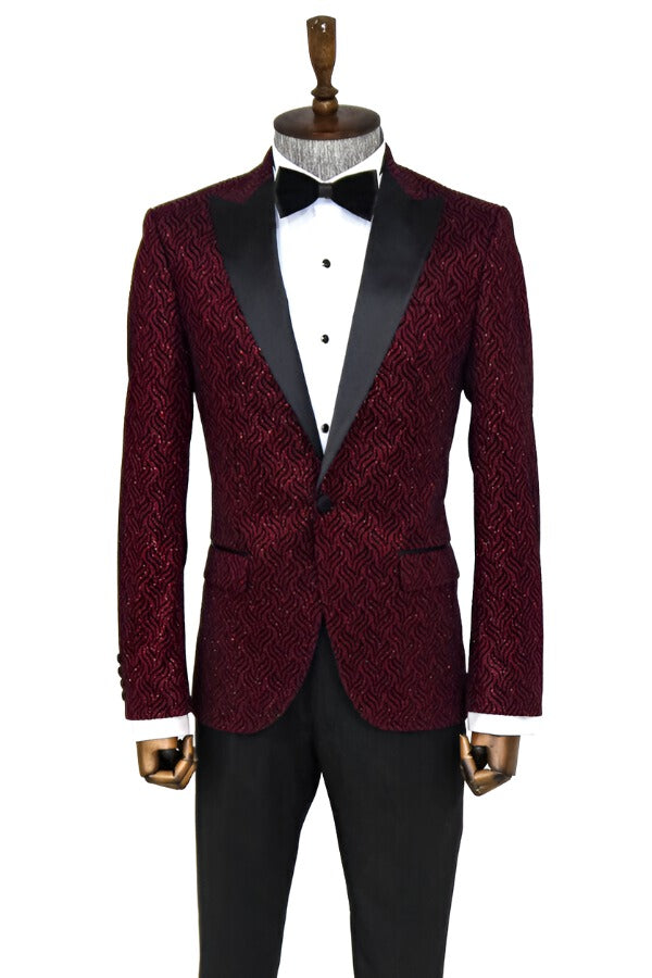 WSS Shiny Patterned Burgundy Prom Blazer  - Singen