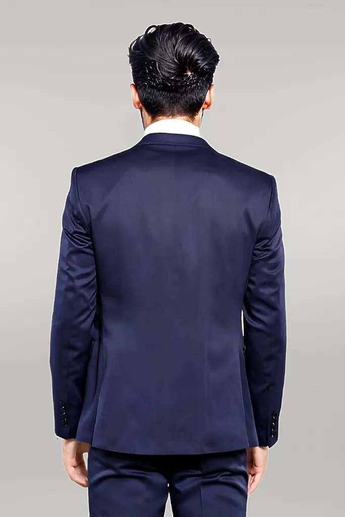 WSS Single Button Dark Blue Vested Suit  - Singen