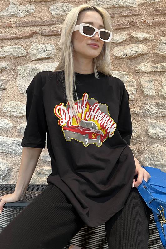 MDX Black Printed Oversized Women's T-Shirt MG1836 - Waterloo