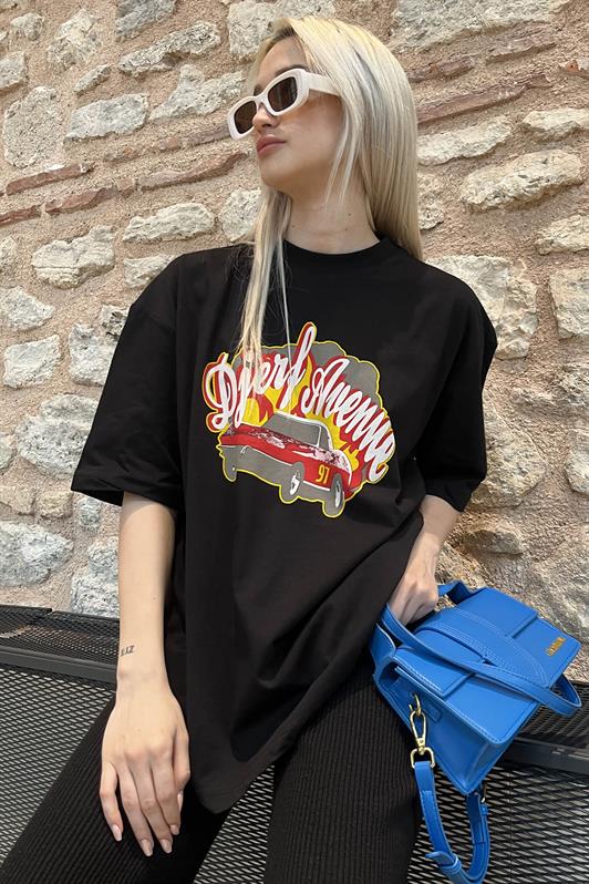 MDX Black Printed Oversized Women's T-Shirt MG1836 - Waterloo