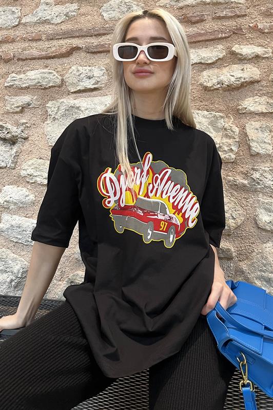 MDX Black Printed Oversized Women's T-Shirt MG1836 - Waterloo