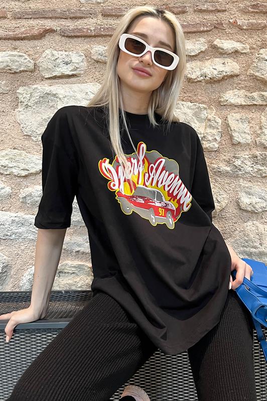 MDX Black Printed Oversized Women's T-Shirt MG1836 - Waterloo