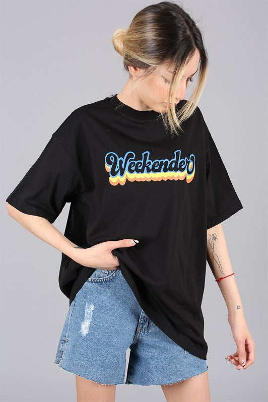 MDX Black Printed Oversized Round Neck Women's T-Shirt - Rozzano