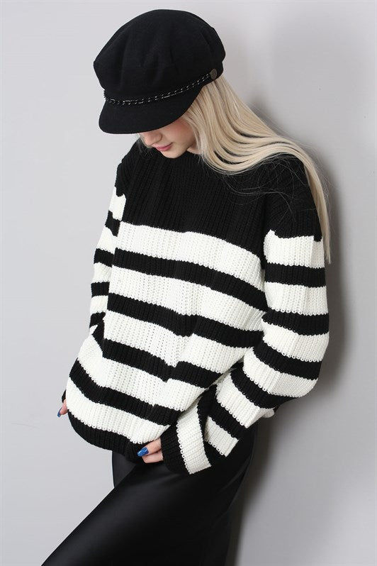 MDX White Striped Women's Sweater MG1298 - Navojoa