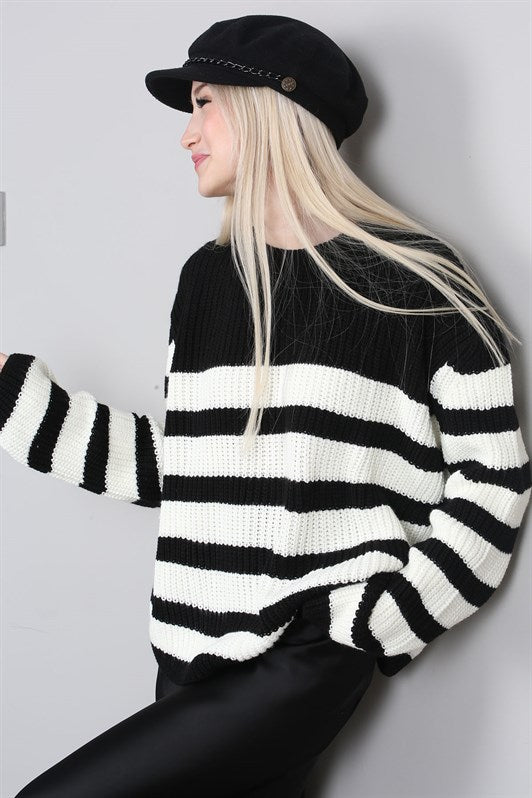 MDX White Striped Women's Sweater MG1298 - Navojoa