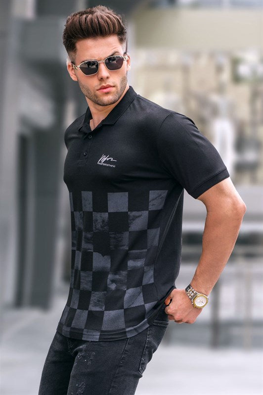 MDX Black Patterned Men's Polo Neck T-shirt 5871 - Charleston