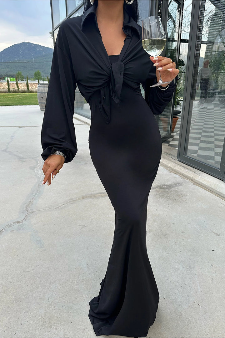 EYY Women Black Shirt Collar Skirt Suit - Ferizaj