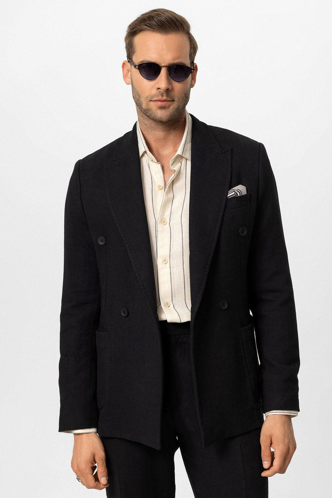 ANT Double-breasted Closure Linen Blend Men's Blazer Jacket - Ponta Delgada