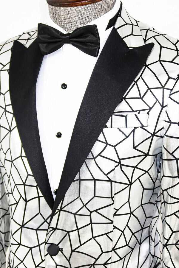 WSS Slim Fit Black Patterned Grey Men Prom Blazer  - Singen