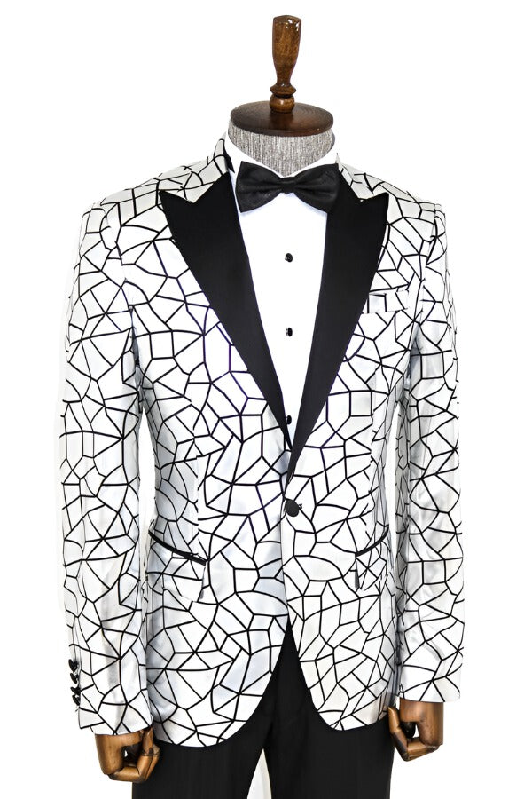 WSS Slim Fit Black Patterned Grey Men Prom Blazer  - Singen