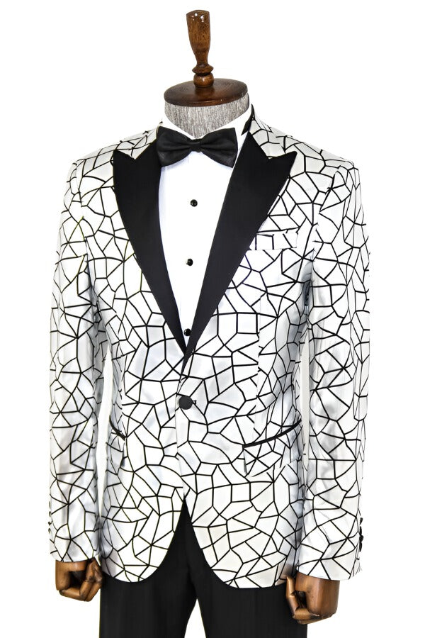 WSS Slim Fit Black Patterned Grey Men Prom Blazer  - Singen