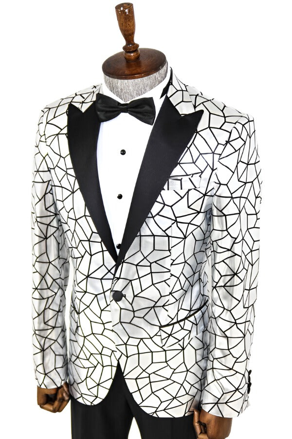 WSS Slim Fit Black Patterned Grey Men Prom Blazer  - Singen