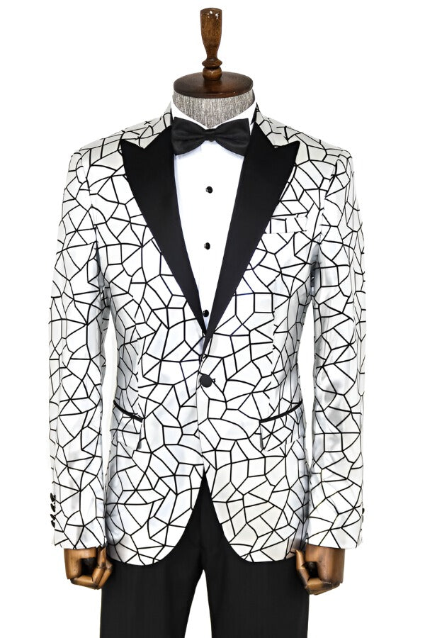 WSS Slim Fit Black Patterned Grey Men Prom Blazer  - Singen