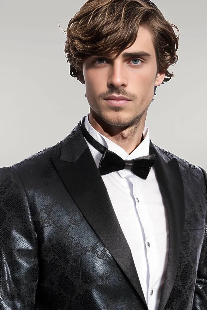 WSS Patterned Slim Fit Black Men's Prom Blazer  - Singen