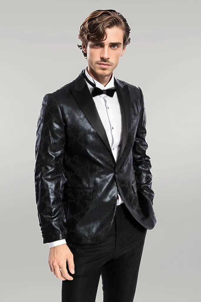 WSS Patterned Slim Fit Black Men's Prom Blazer  - Singen