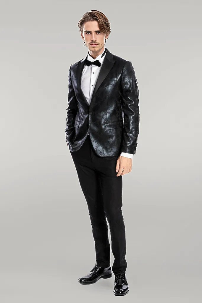 WSS Patterned Slim Fit Black Men's Prom Blazer  - Singen