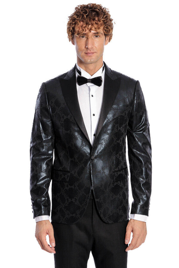 WSS Patterned Slim Fit Black Men's Prom Blazer  - Singen