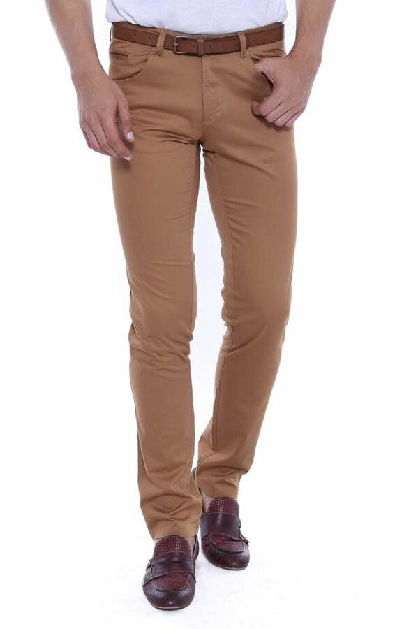 WSS Slim Fit Cotton Brown Men Pants  - Singen