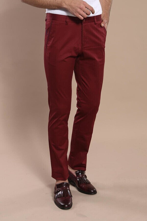 WSS Slim Fit Cotton Burgundy Men Pants  - Singen