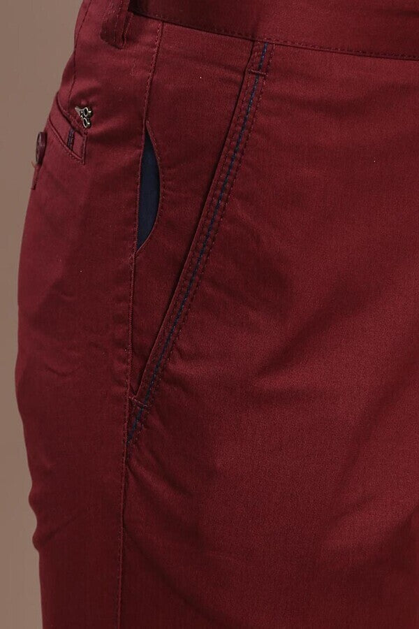 WSS Slim Fit Cotton Burgundy Men Pants  - Singen