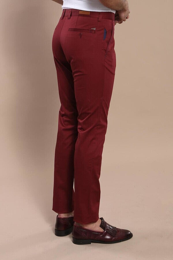 WSS Slim Fit Cotton Burgundy Men Pants  - Singen