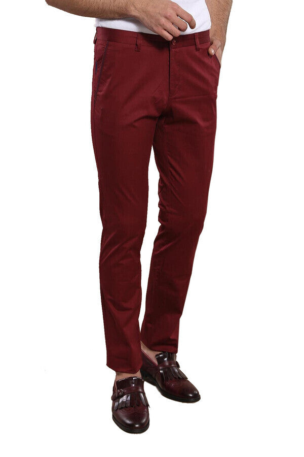 WSS Slim Fit Cotton Burgundy Men Pants  - Singen