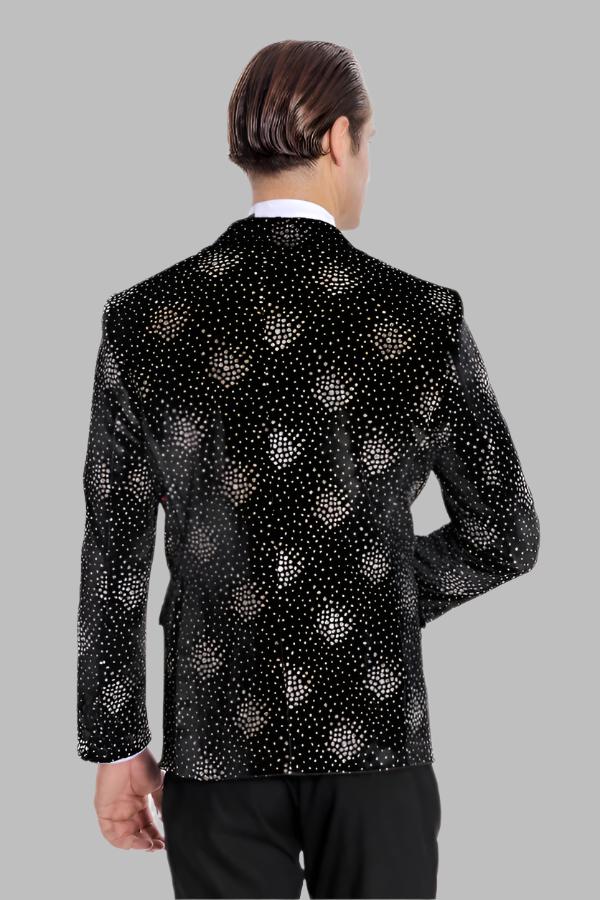 WSS Slim Fit Dot Patterned Black Men Prom Blazer  - Singen