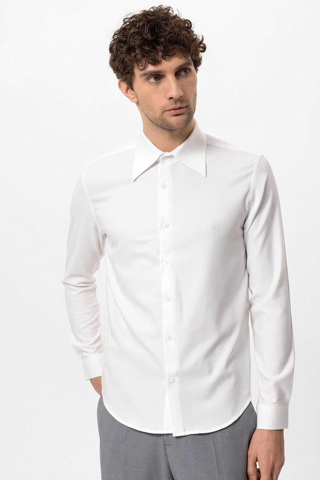 ANT Slim Fit Men's Long Sleeve Wide Collar Shirt - Providence