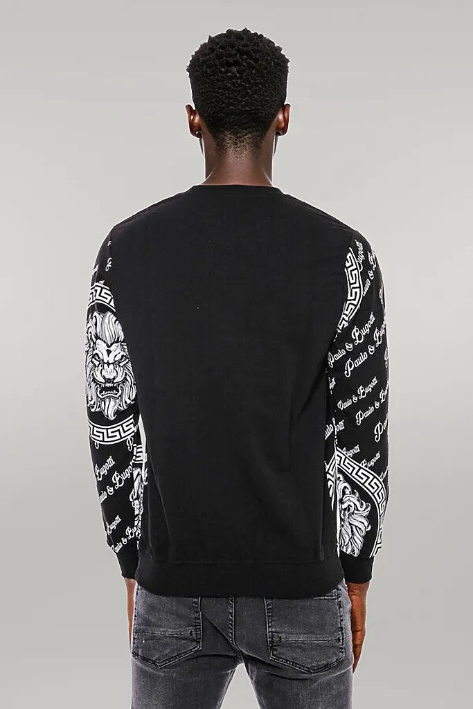 WSS Slim Fit Patterned Black Sweatshirt  - Singen