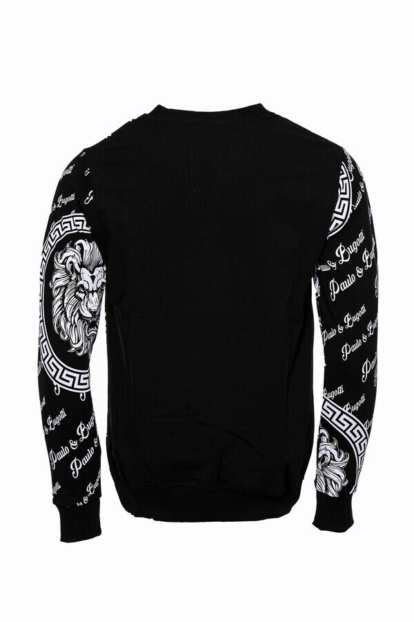 WSS Slim Fit Patterned Black Sweatshirt  - Singen