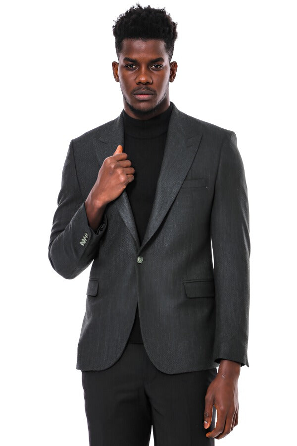 WSS Slim Fit Patterned Dark Green Men Blazer  - Singen