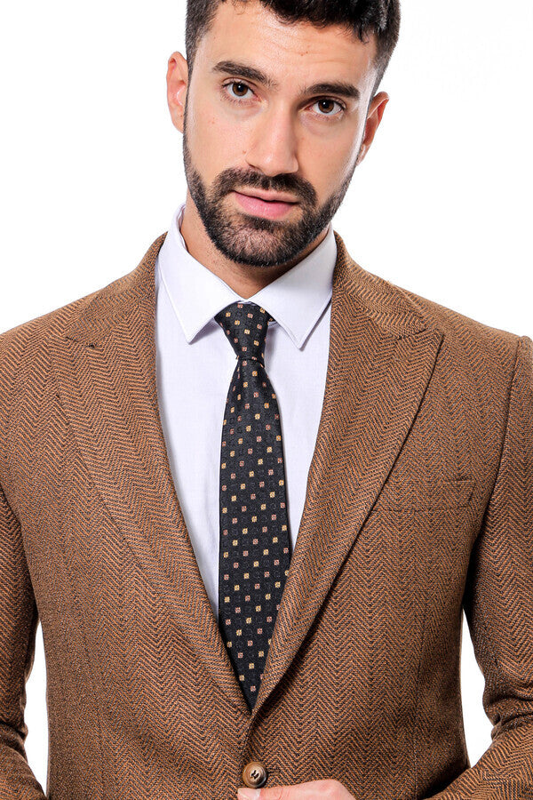 WSS Slim Fit Patterned Light Brown Men Blazer  - Singen