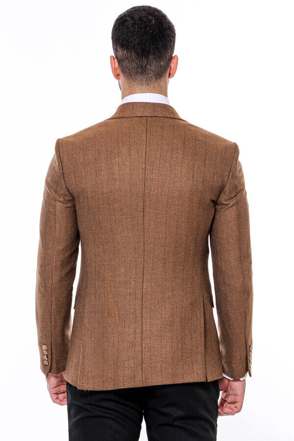 WSS Slim Fit Patterned Light Brown Men Blazer  - Singen