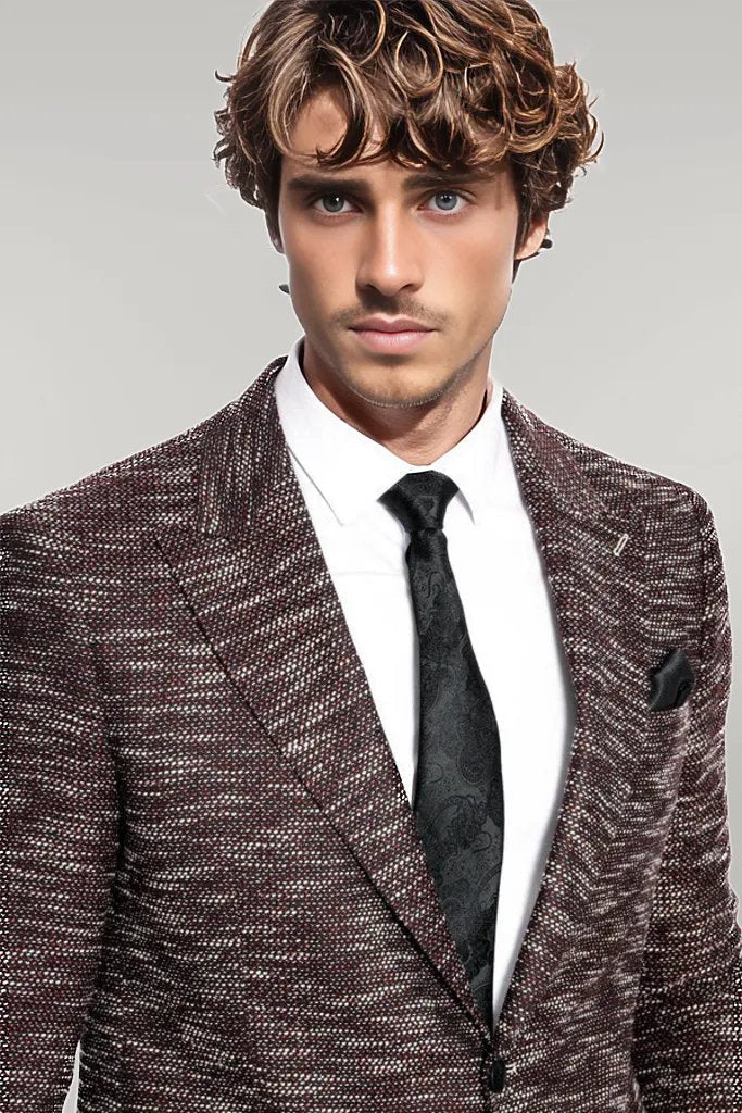 WSS Slim Fit Patterned Sport Burgundy Men Blazer  - Singen