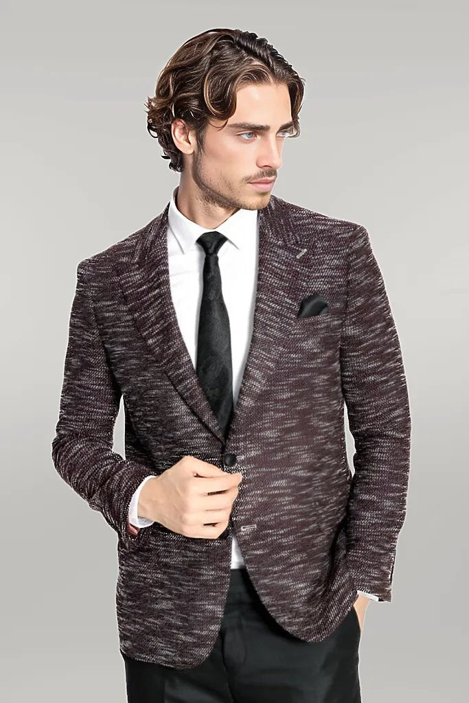 WSS Slim Fit Patterned Sport Burgundy Men Blazer  - Singen