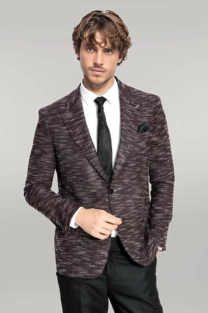 WSS Slim Fit Patterned Sport Burgundy Men Blazer  - Singen