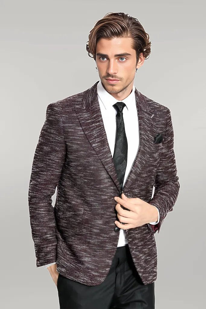 WSS Slim Fit Patterned Sport Burgundy Men Blazer  - Singen