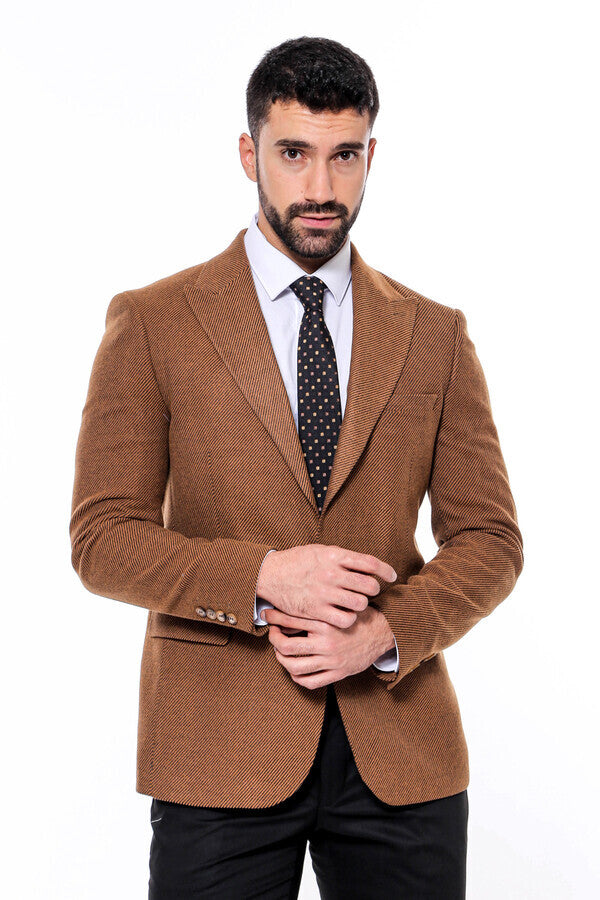 WSS Slim Fit Patterned Tawny Men Blazer  - Singen