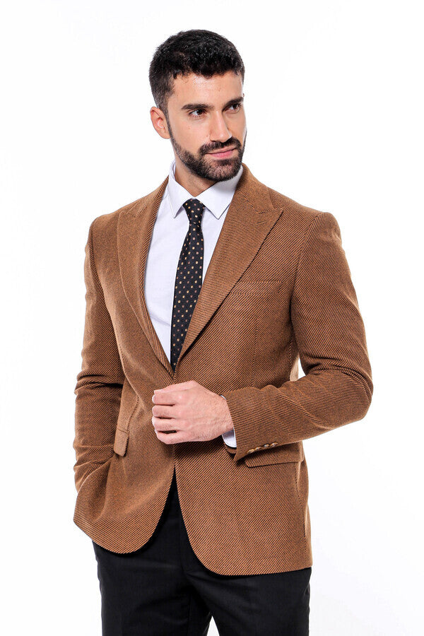 WSS Slim Fit Patterned Tawny Men Blazer  - Singen