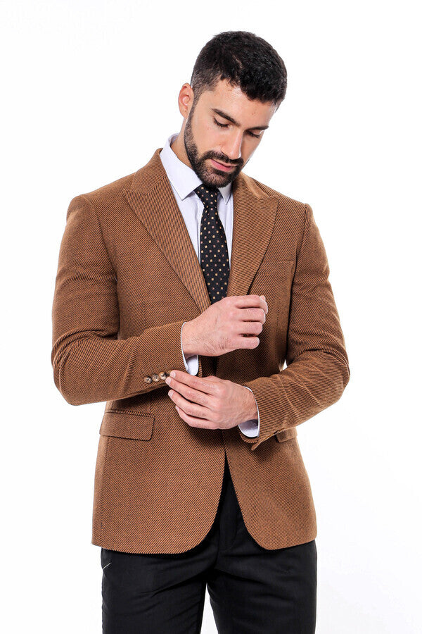 WSS Slim Fit Patterned Tawny Men Blazer  - Singen