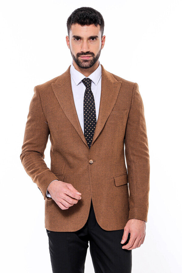 WSS Slim Fit Patterned Tawny Men Blazer  - Singen