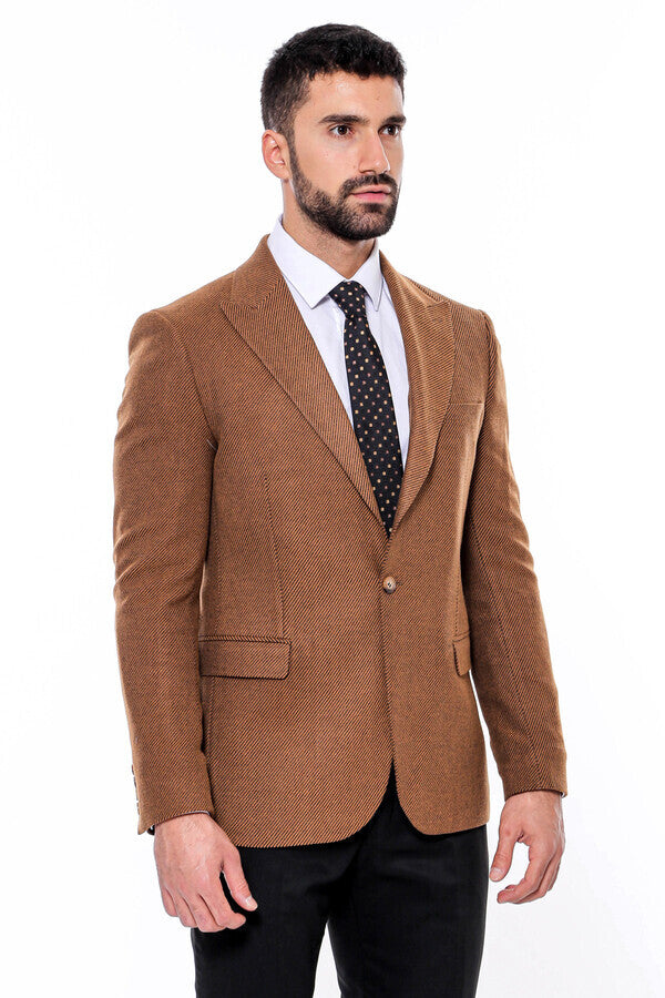 WSS Slim Fit Patterned Tawny Men Blazer  - Singen