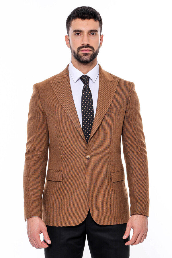 WSS Slim Fit Patterned Tawny Men Blazer  - Singen