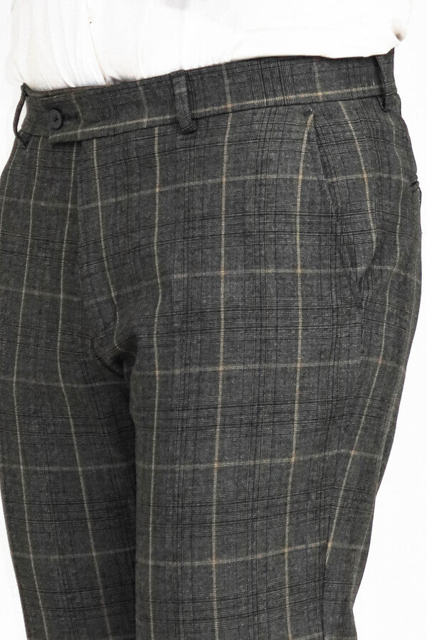 WSS Slim Fit Plaid Anthracite Men Pants  - Singen