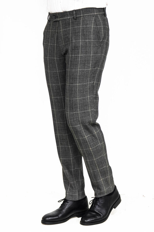 WSS Slim Fit Plaid Anthracite Men Pants  - Singen