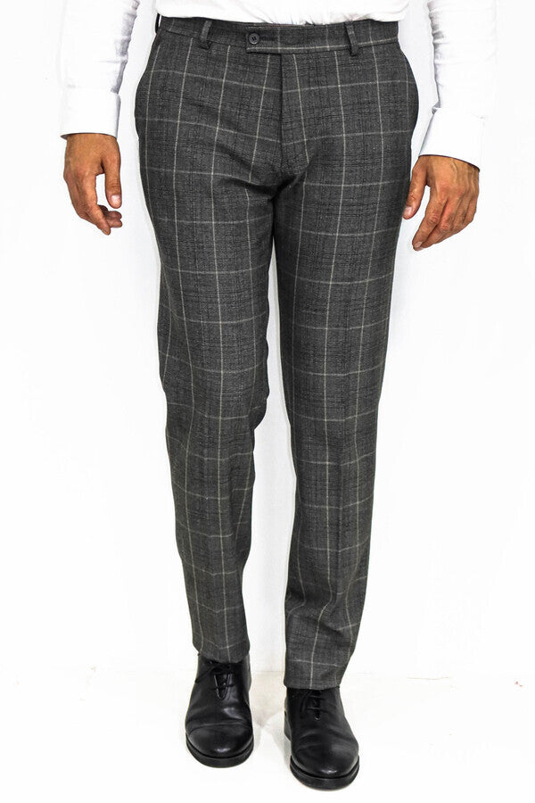 WSS Slim Fit Plaid Anthracite Men Pants  - Singen