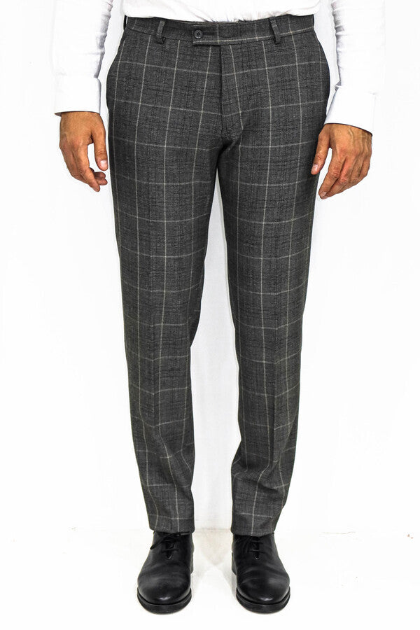 WSS Slim Fit Plaid Anthracite Men Pants  - Singen