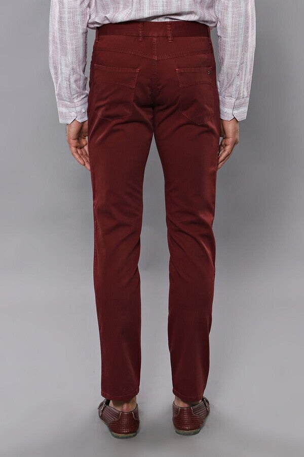 WSS Slim Fit Plain 5 Pockets Burgundy Men Pants  - Singen