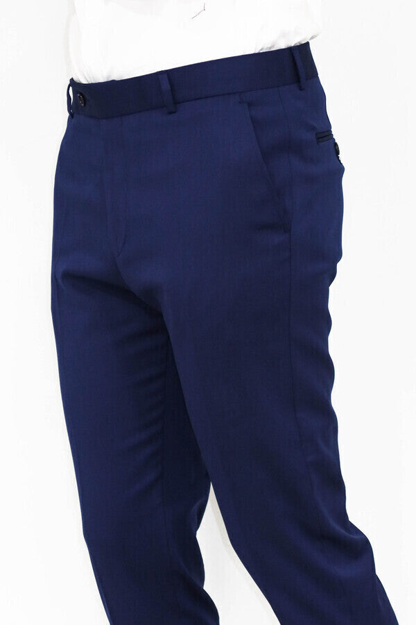 WSS Slim Fit Plain Blue Men Pants  - Singen